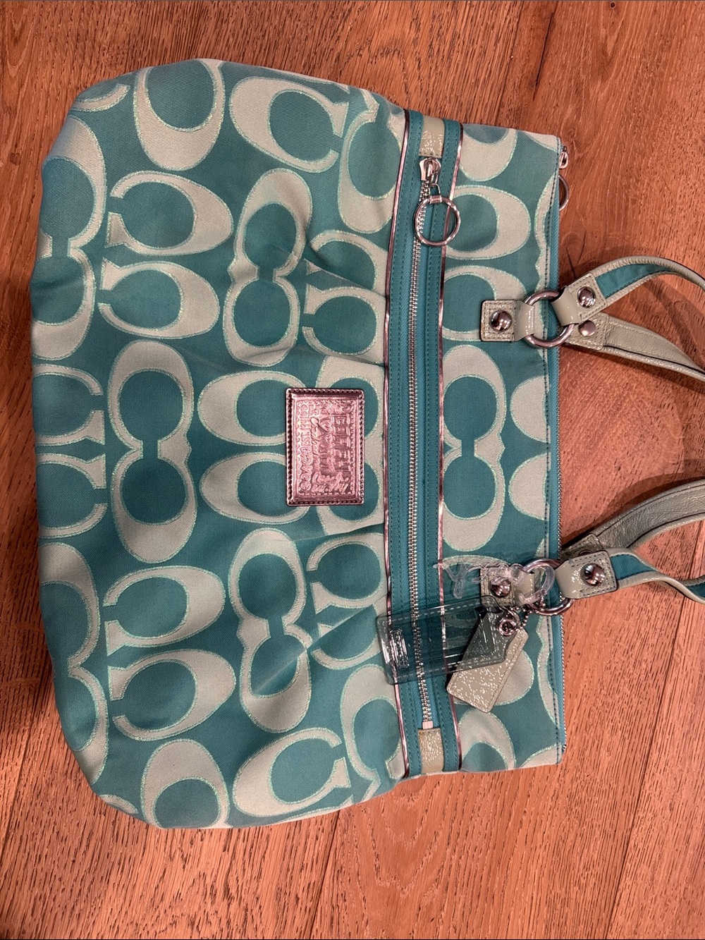 New Coach Teal and Light Aqua Signature Shoulder Bag